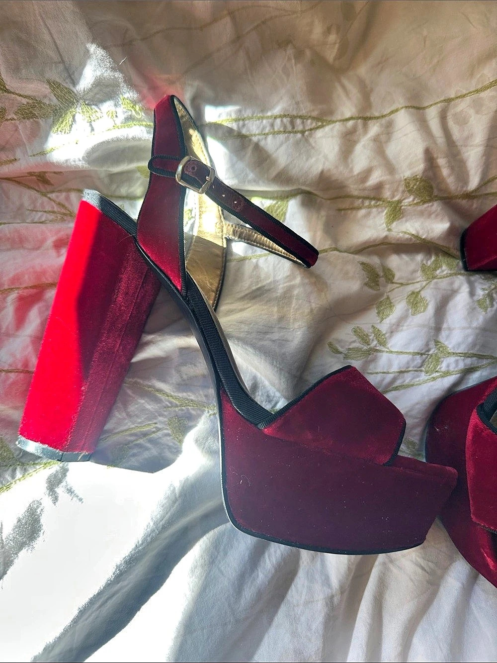 Nine West Platform Ankle Strap Heels in Red Velvet